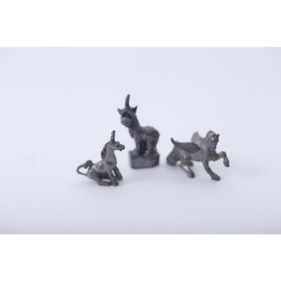 Pegasus, Unicorns, Set Of Three, Pewter, Statue, Miniature, Game Piece, Statuett - Picture 1 of 3
